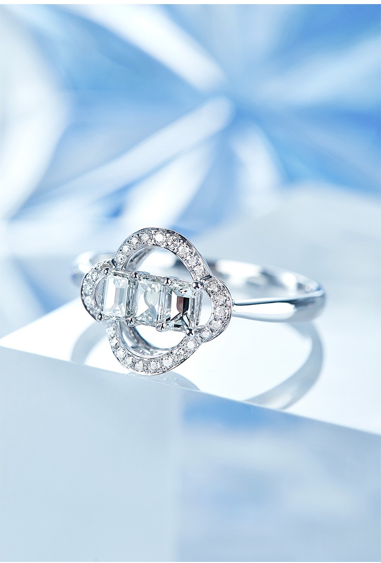 喜钻四叶草白18k金钻石戒指iloveu字印钻戒女现货白18k金49分409h色vs