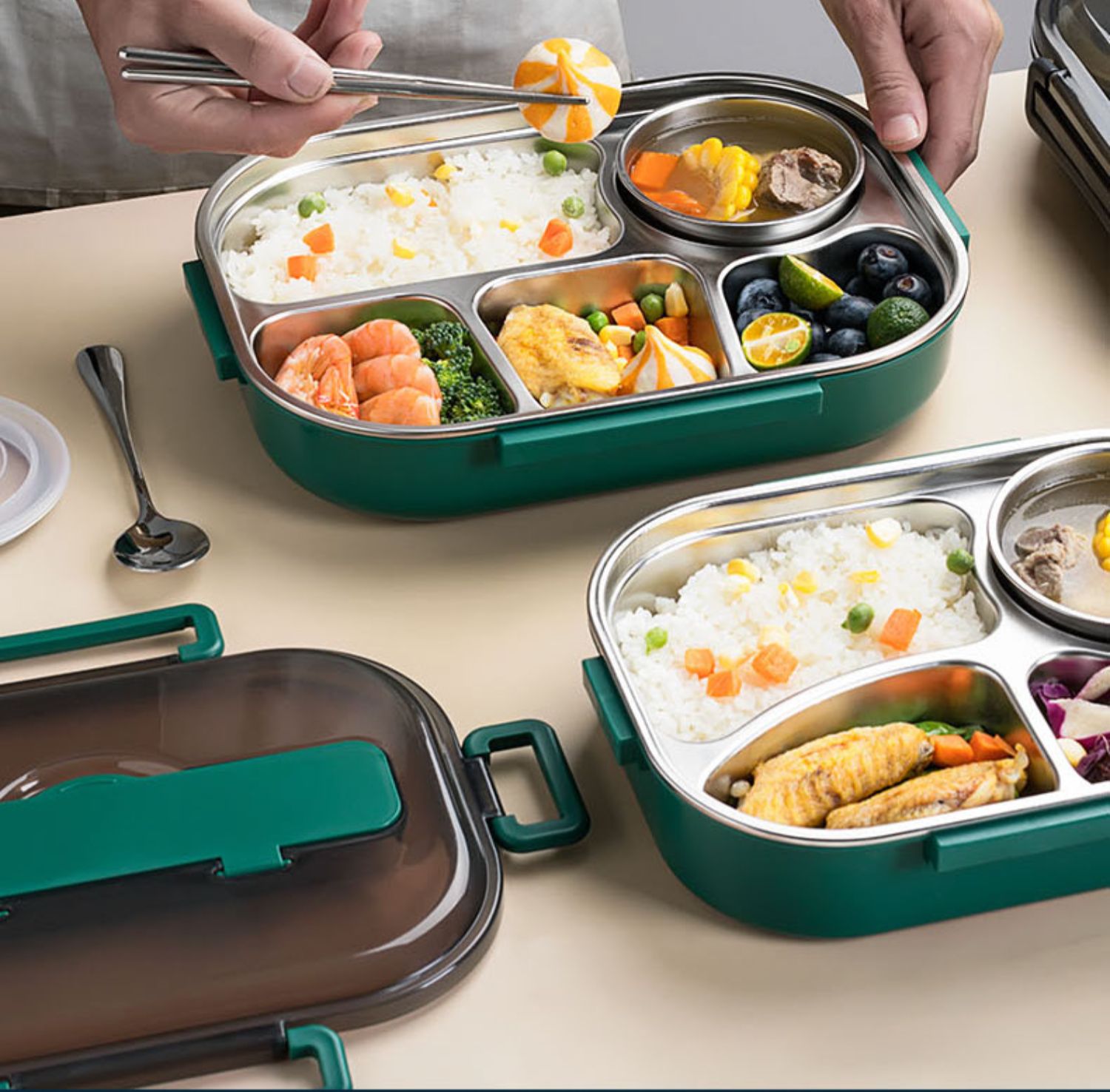 保温饭盒便当盒不锈钢餐盒方便携带超长保温学生上班族便携餐盒黑色四