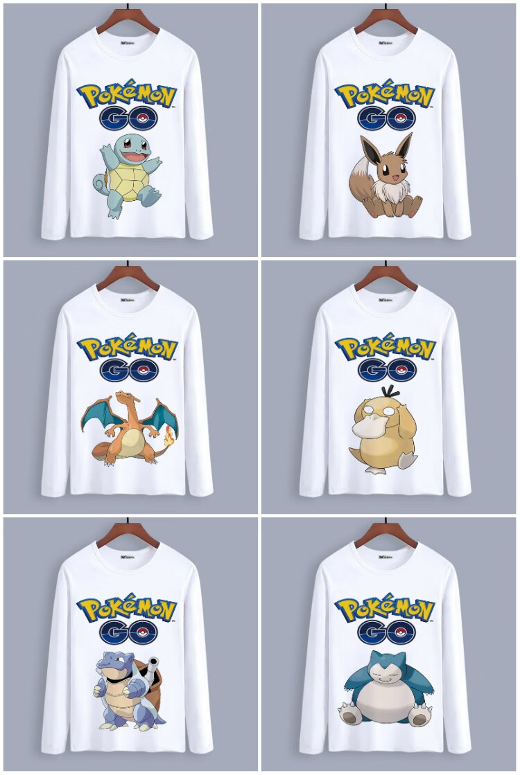 (jindun)神奇宝可梦皮卡丘公仔t恤动漫周边口袋妖怪男女童装长袖衣服