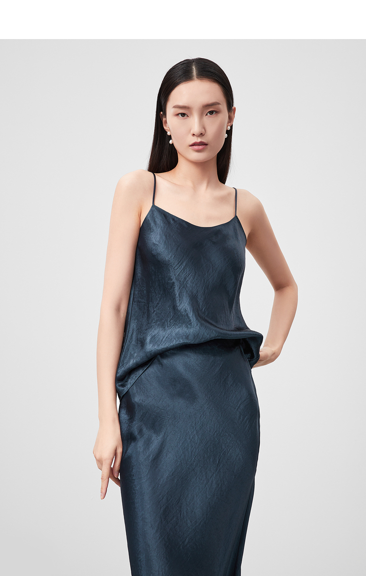 ovv春夏醋酯纤维金属感光泽吊带衫女guadj21001a 湖蓝01 xs