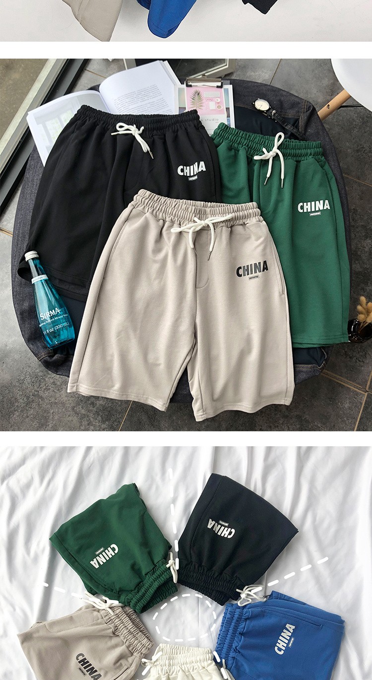 轩莱雅印花字母五分短裤男夏季青少年宽松直筒运动男裤高街ins潮休闲