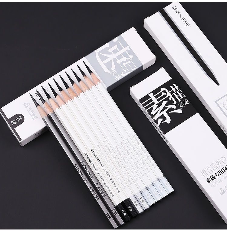 青竹流光白炭笔白杆软炭软中硬素描速写初学者绘画考试炭画铅笔青竹