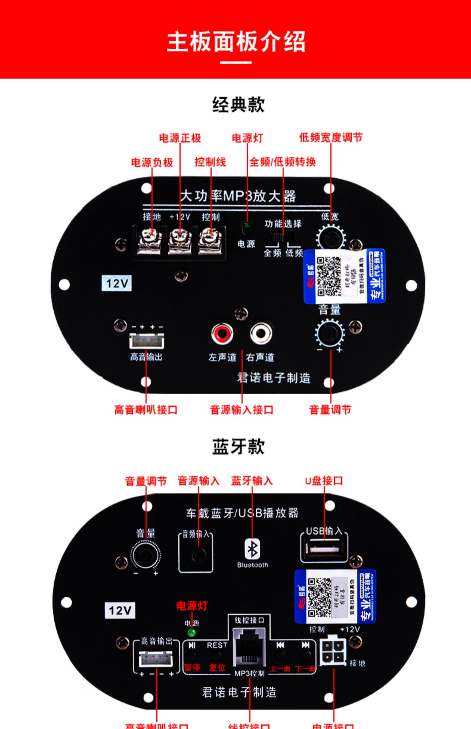 适用于君诺车载低音炮24v 专用重低音货车音响改装12v汽车音箱超薄