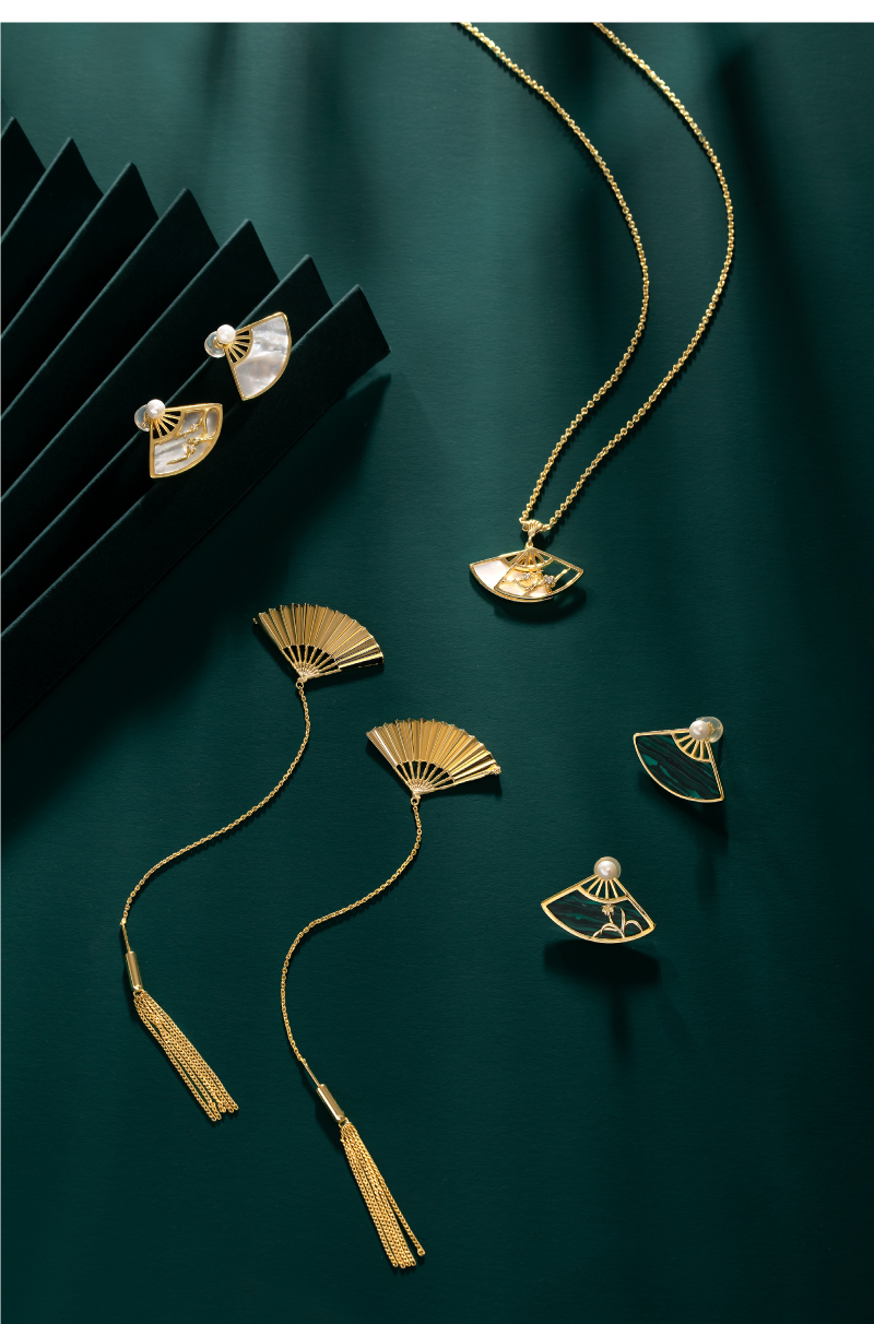 博物文创扇影流光欢喜首饰项链女耳钉送女朋友生日礼物母亲节全套2款