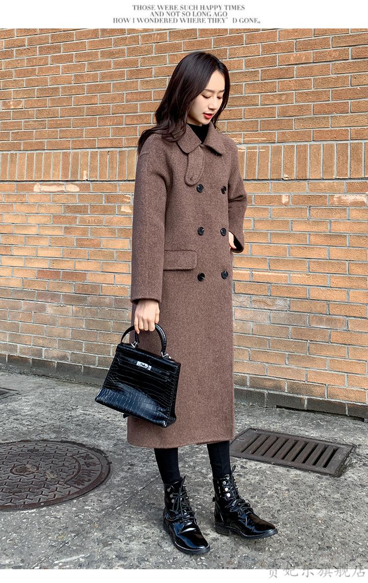 青年女新款韩版秋冬宽松外套女中长款流行过膝咖色赫本风女装呢子大衣