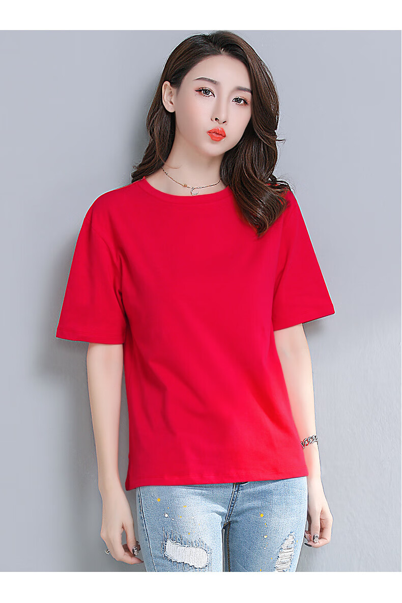 恒源祥商场同款短袖t恤女t恤35-50岁大红色t恤女夏宽松新疆棉中年本命