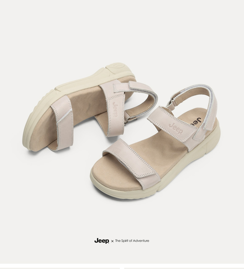 jeep吉普女鞋新款厚底凉鞋女士夏季魔术贴简约露趾增高运动女凉鞋 卡