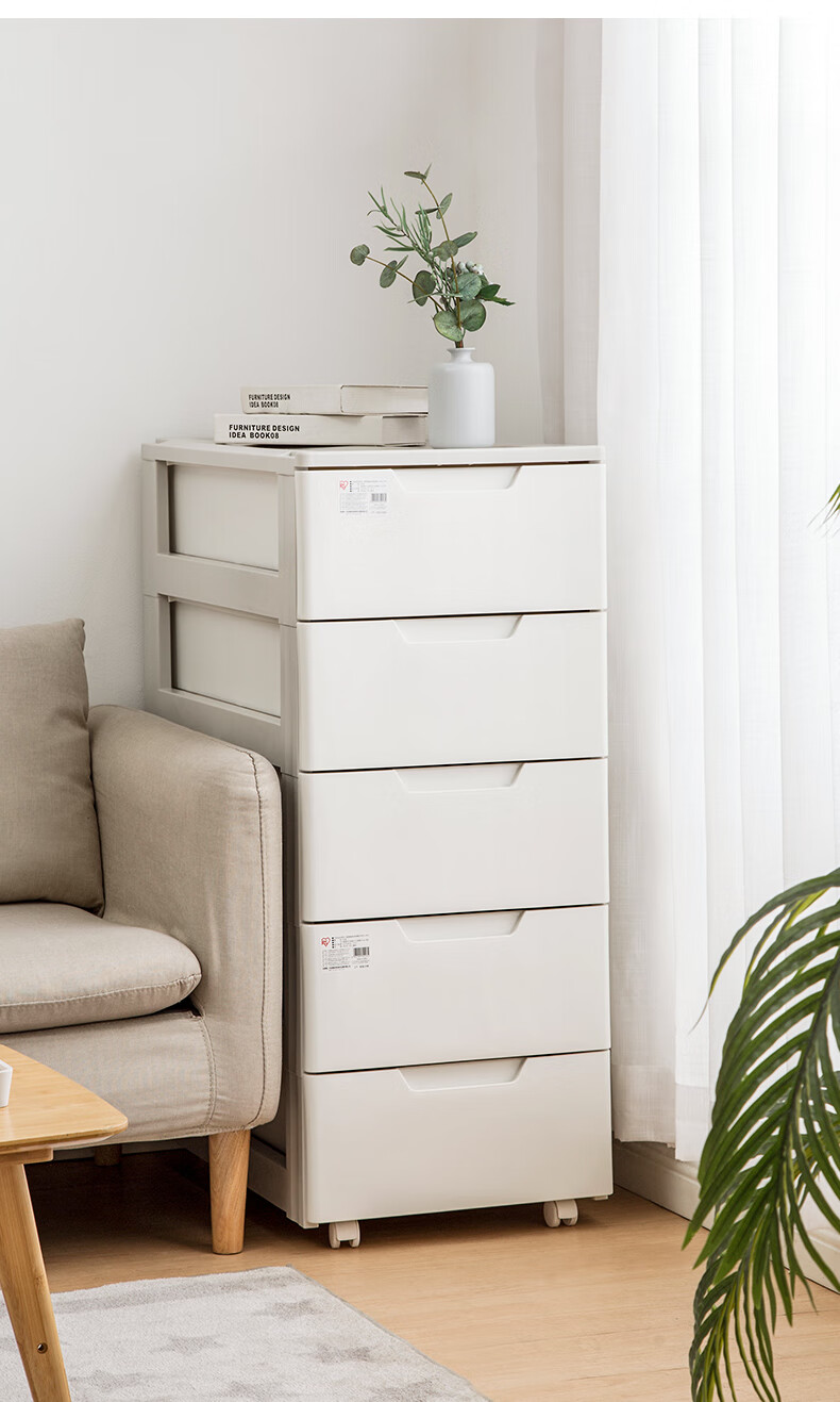 抽屉收纳柜儿童衣物收纳箱整理柜带滑轮玩具收纳盒储物柜五斗柜彩扣6