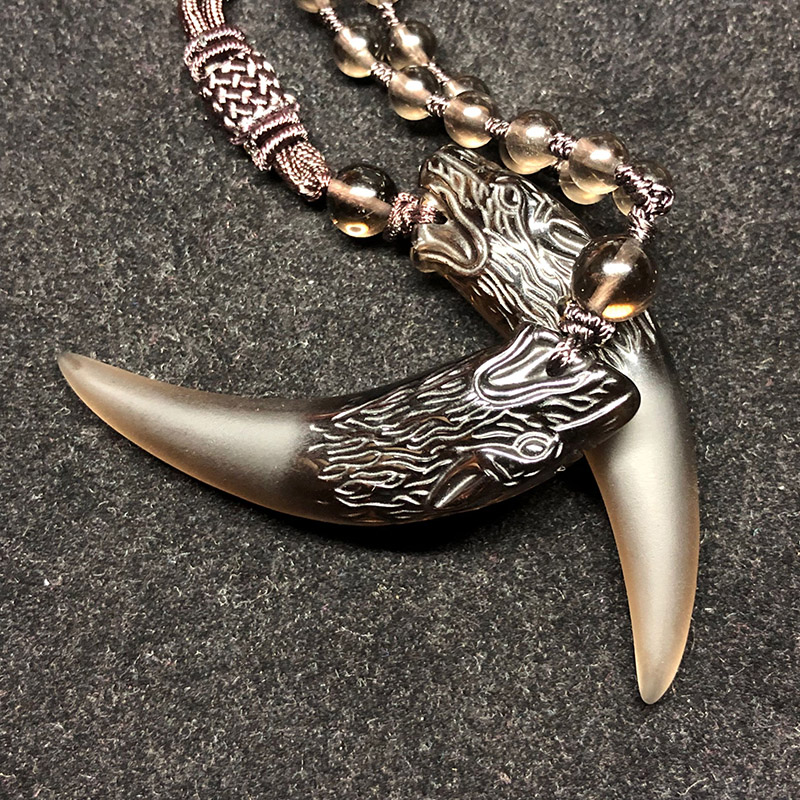 似卿冰种黑曜石狼牙吊坠男士女潮人个性牙齿情侣简约项链挂坠配棉绳