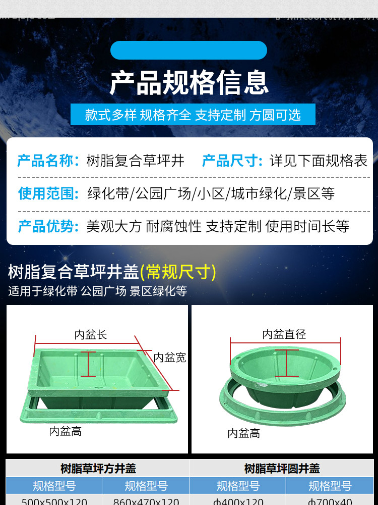 树脂复合草坪井下沉式植草井盖绿化smc草盆井一体式穿线井手孔井soumi