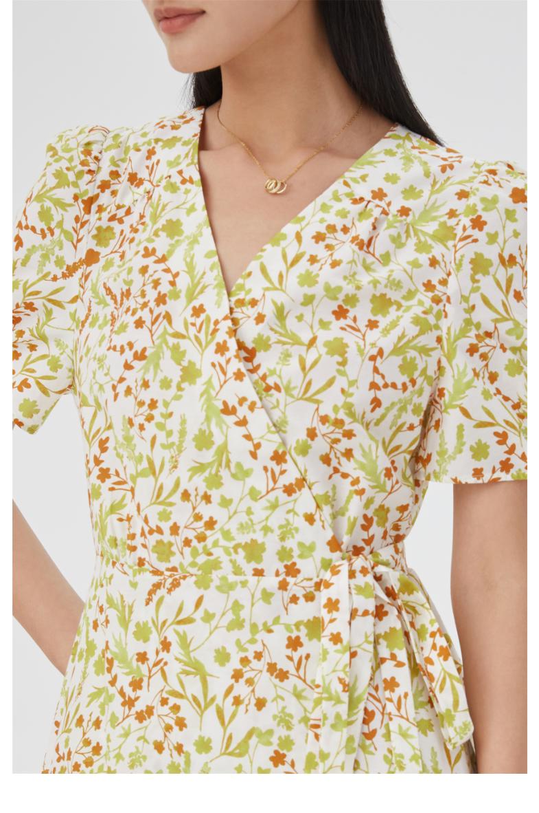 gloria歌莉娅2022年夏季新品丝棉印花茶歇连衣裙124c4k86023d米白底