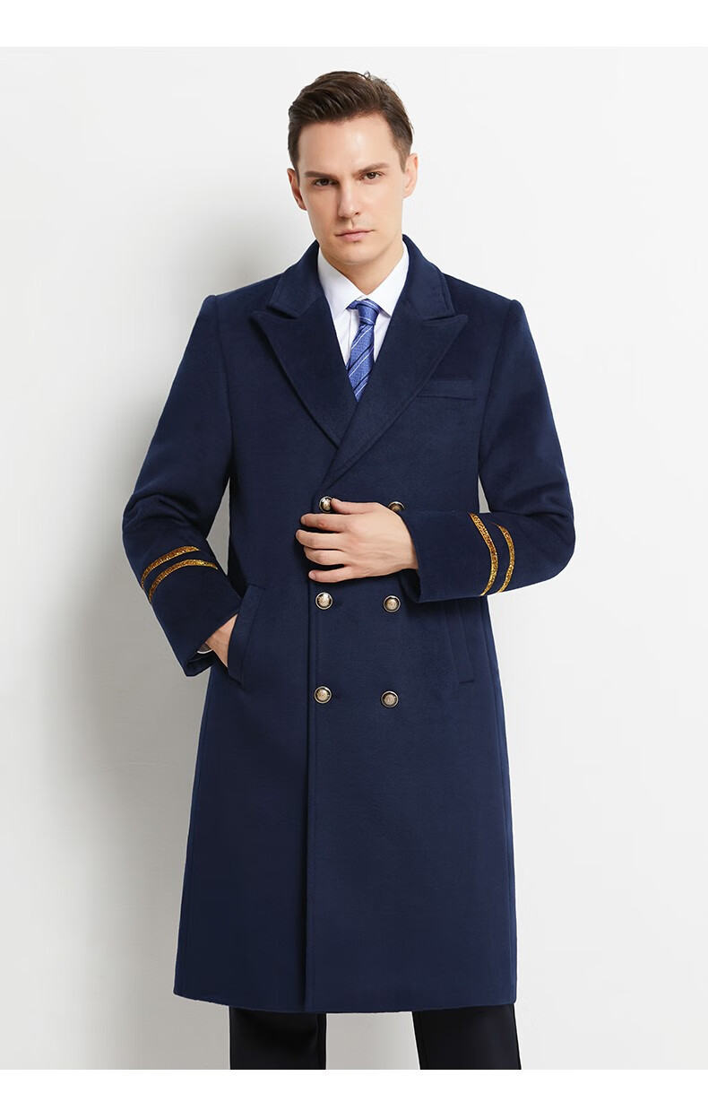 制服酒店接待工装ol气质加厚男女同款职业毛呢大衣藏青色空乘空姐定制