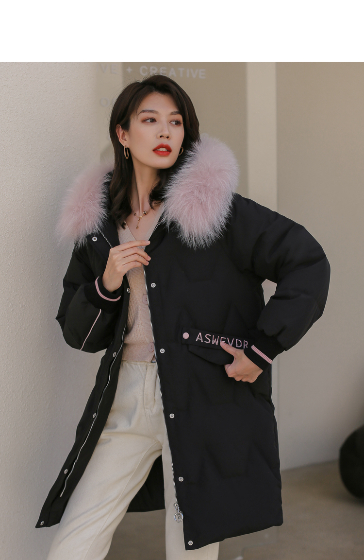 冰洁2021年新款羽绒服女冬中长款狐狸毛连帽保暖时尚保暖外套潮佰香米