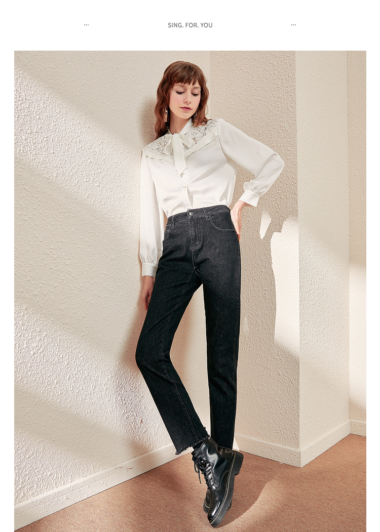 牛仔裤女士九分裤衣香丽影2021年春季韩版气质显瘦裤子 神秘黑 xl