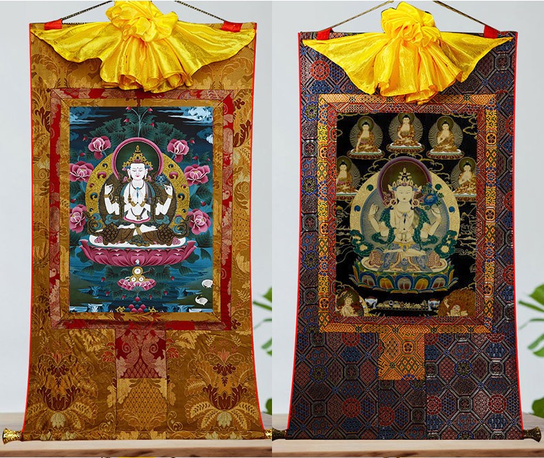 艺巅吉彩 唐卡画布 装饰画 织纹锦布 四壁观音 四臂观音b款1.