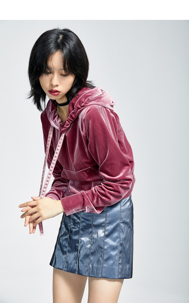 裂帛风liebofeng商场同2021春夏新连帽铆钉绣花套头针织卫衣粉色s