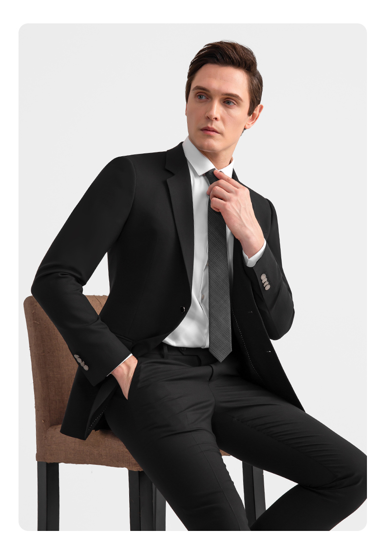 羊毛微弹面料培罗蒙西服套装男士四季通用纯色西装套装上班商务正装