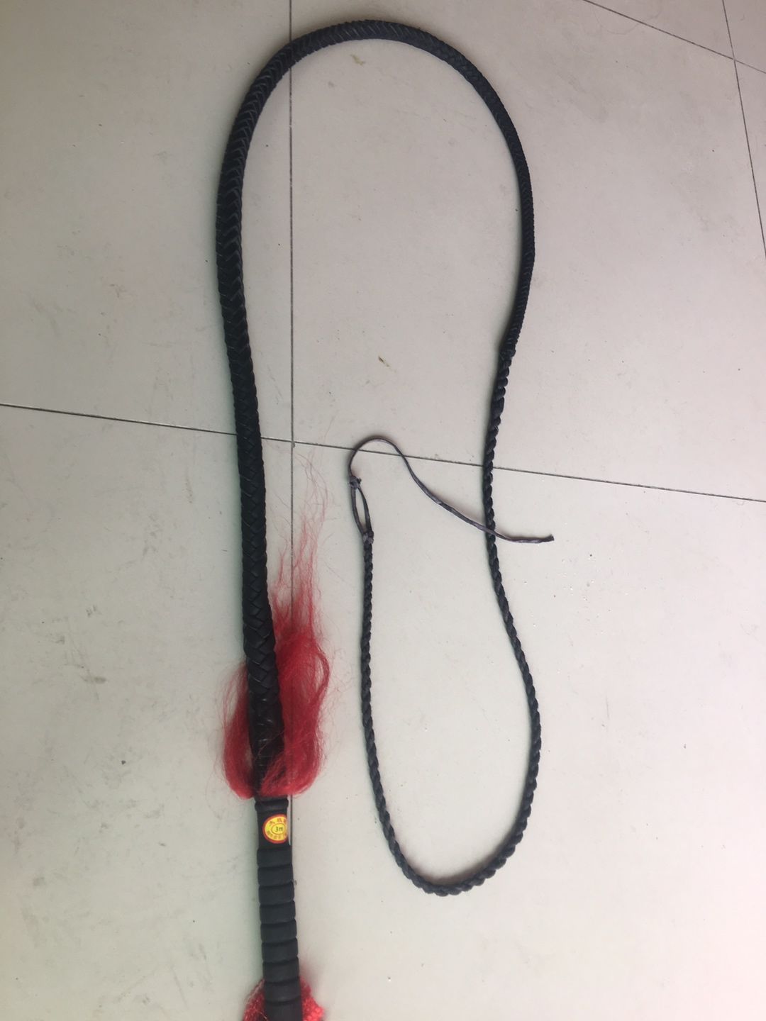 炫固 纯牛皮鞭子健身响鞭甩鞭长鞭武术防身陀螺鞭麒麟鞭送保养 纯黑色