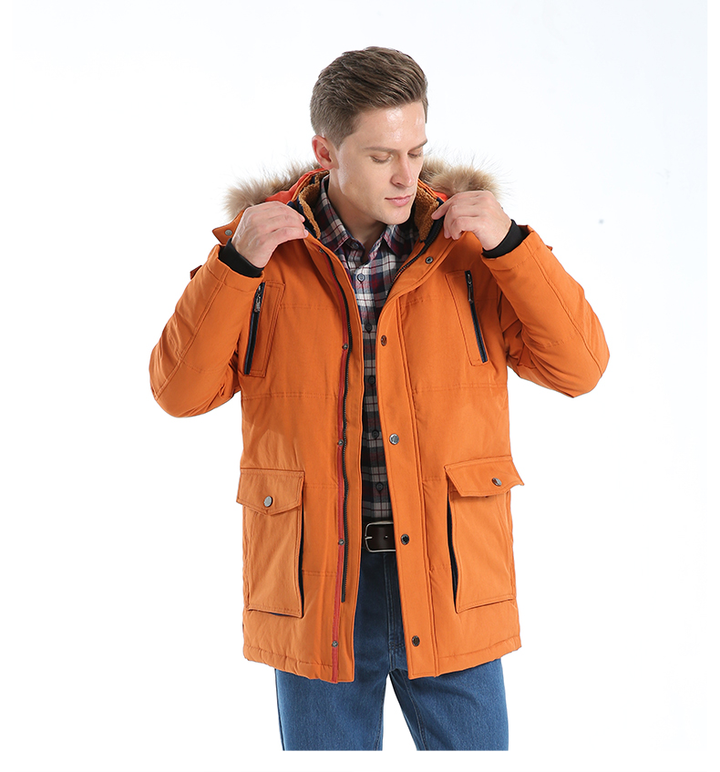 威鹏冬季中长款加厚保暖羽绒服男士宽松可脱卸帽羊羔绒外套a74007 土