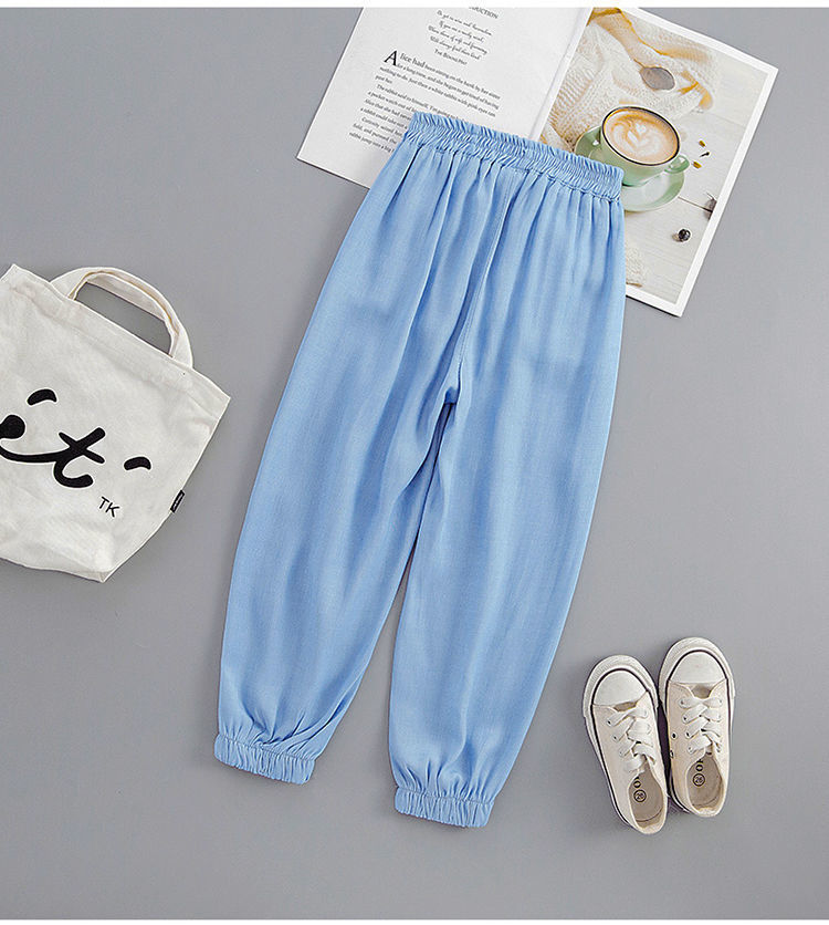 阔腿牛仔裤薄款宽松中大儿童春秋洋气防蚊裤小女孩小学生 蓝色束脚口