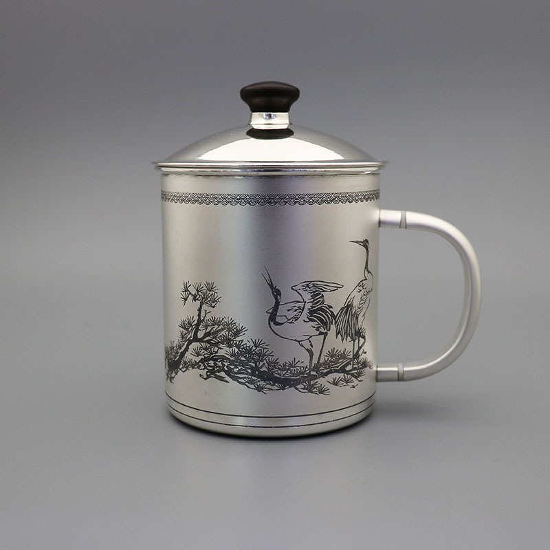 中国银都老凤祥风格纯银茶缸办公室水杯足银999茶杯送人礼物新年礼物