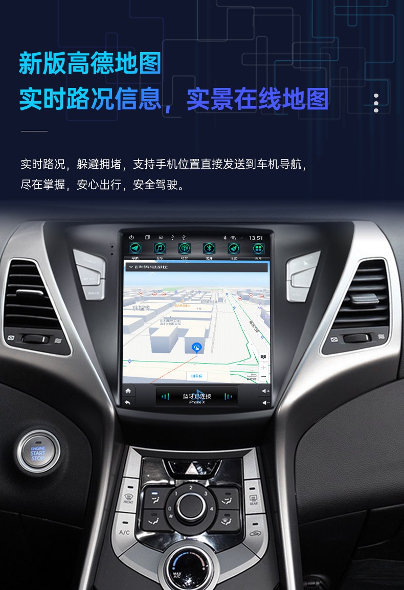 翔途航适用于北京现代朗动竖屏导航中控显示大屏导航智能车机倒车影像