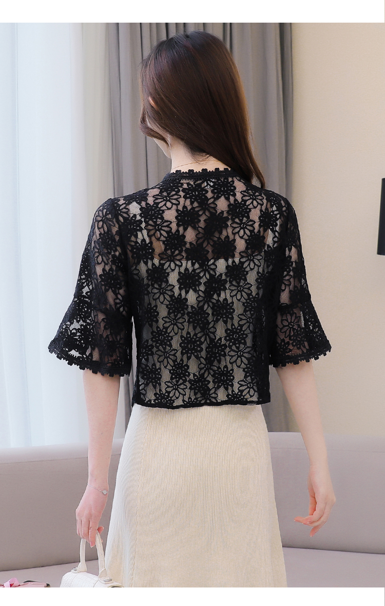 珂梵图短款蕾丝小披肩女夏季百搭群子的外搭开衫薄款仿晒衣小外套黑色