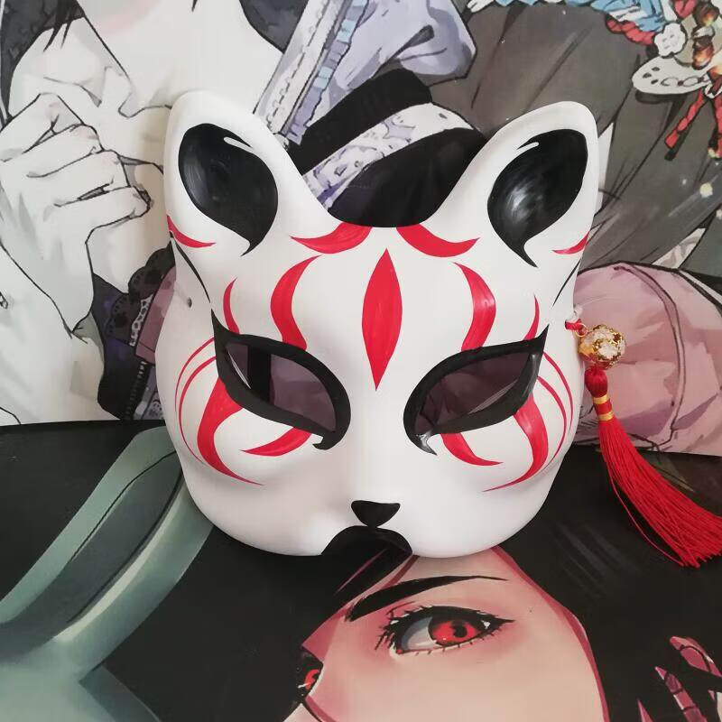 手绘狐狸半脸面具猫二次元动漫男女脸谱舞会狐妖面具古风中国风半脸