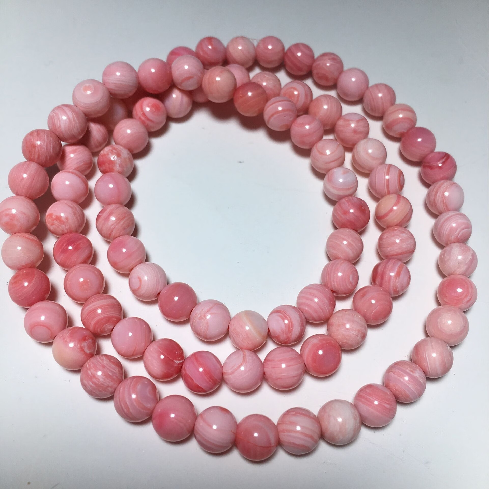 天然三圈女皇贝手链 胭脂螺纹桃花粉贝壳佛珠手串 普通品质浅 粉 8 mm