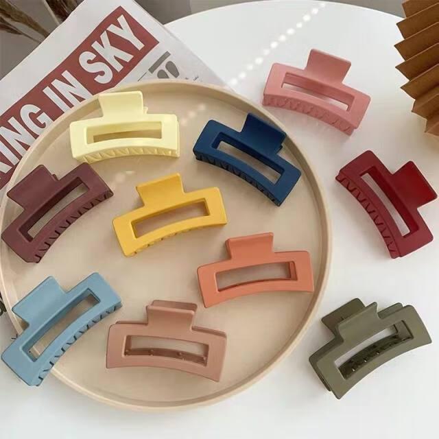 发夹后脑勺简约气质大号抓夹洗澡鲨鱼夹ins磨砂方形抓夹2件粉色藏青