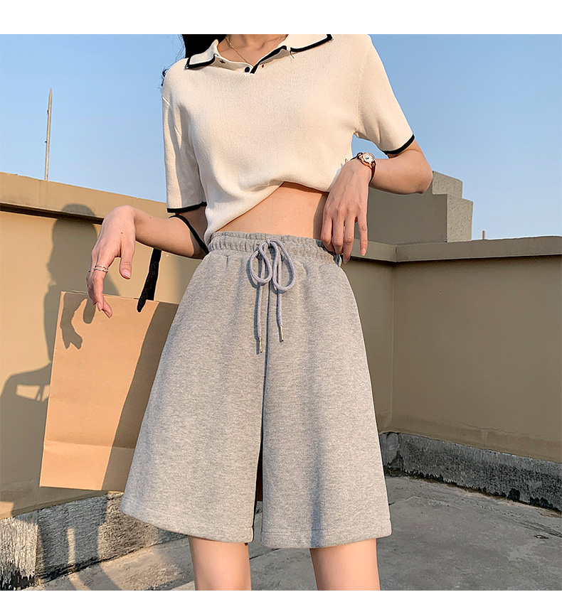 灰色运动短裤女夏季薄款5分半裤宽松高腰阔腿五分裤直筒港味中裤 灰色