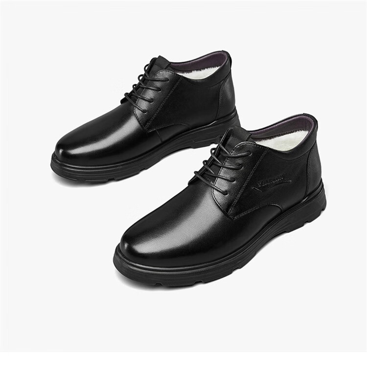 意尔康男鞋厚底防滑加绒保暖商务正装鞋圆头系带皮鞋男舒适棉鞋爸爸鞋