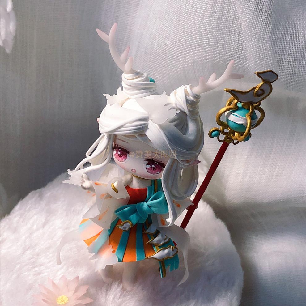 王者荣耀遇见神鹿瑶妹q版黏土手办摆件瑶妹手办送女友礼物 原木底座