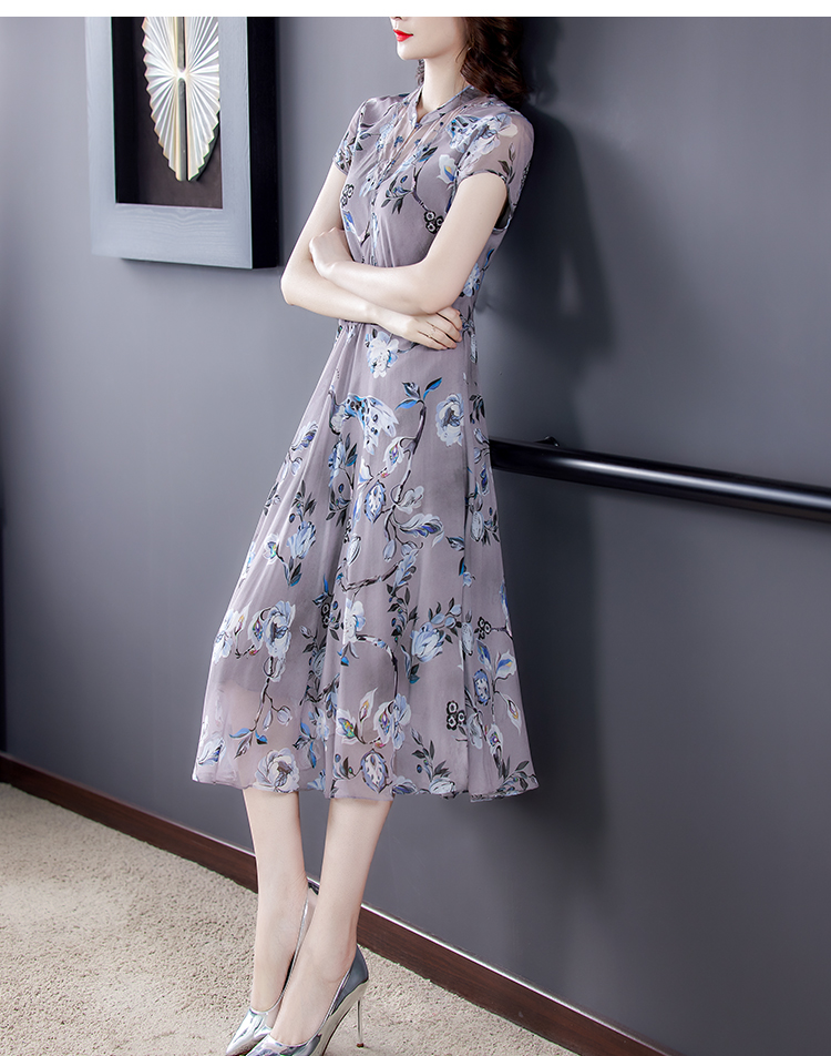 女夏年新款时尚高端气质仿桑蚕丝乔其纱显瘦印花裙子21年女装套装
