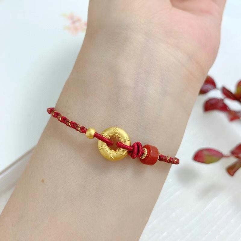 520情人节礼物送女友老凤凰黄金平安扣手链男女款情侣一对足金转运珠