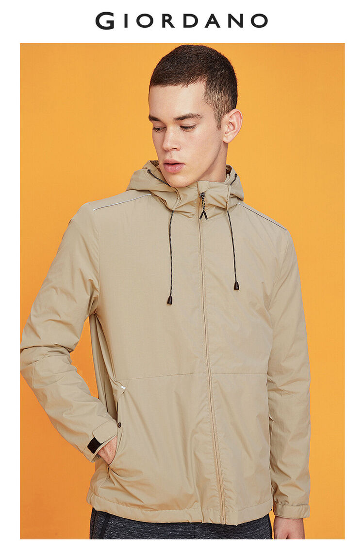 佐丹奴男尼龙外套男装春季摇粒绒撞色明线装饰连帽夹克衫01079742 09