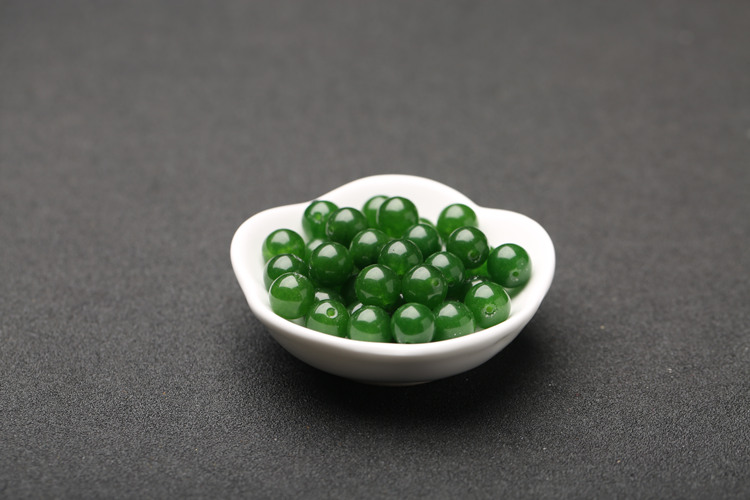 禾朴新疆和田珠菠菜绿玉髓圆珠子配饰手链项链石英岩玉珠子精选10mm