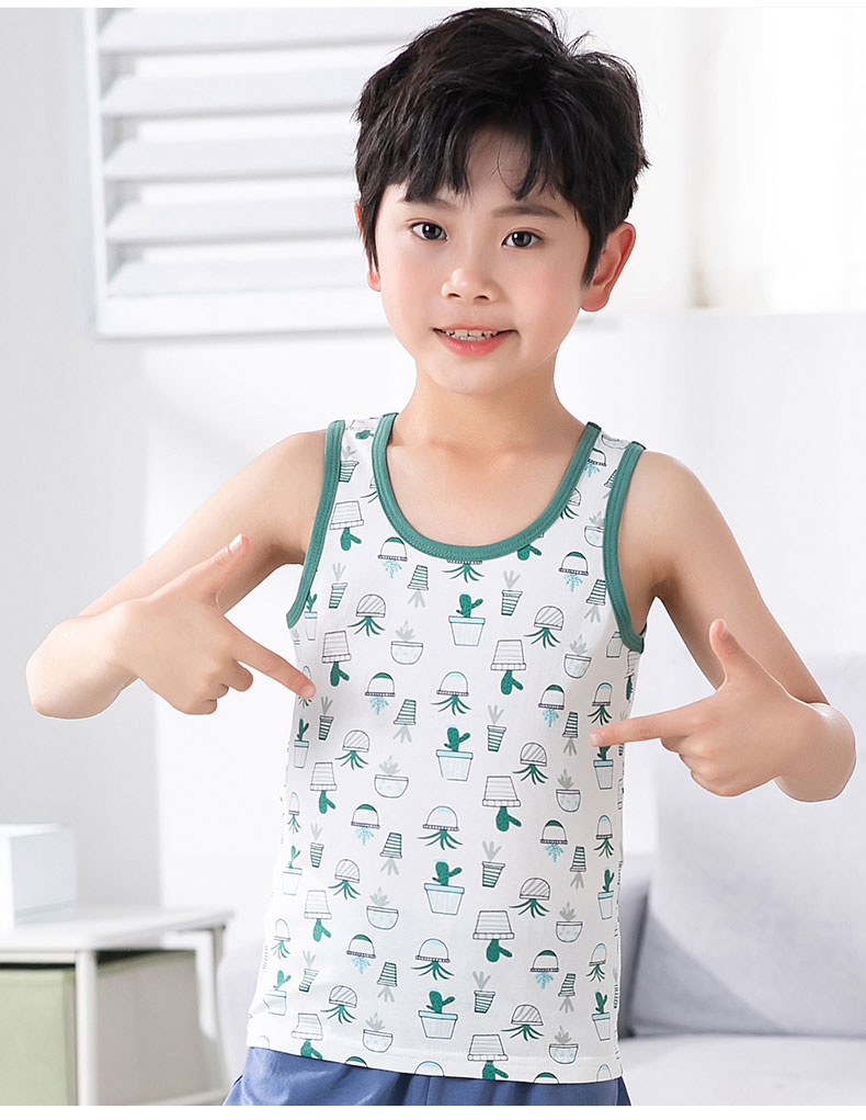 恒源祥儿童背心纯棉男童内穿打底衫上衣中大童全棉男孩小背心春夏季3