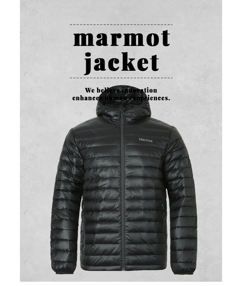 土拨鼠(marmot)羽绒服秋冬城市户外轻量800蓬鹅绒连帽男士羽绒 曜石黑