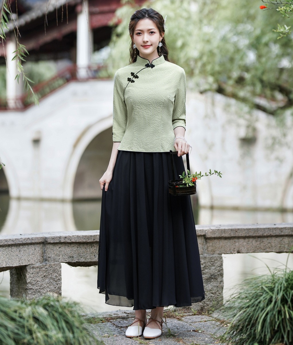 生民国五四青年学生装女演出服汉服女中国风大码改良旗袍上衣两件套