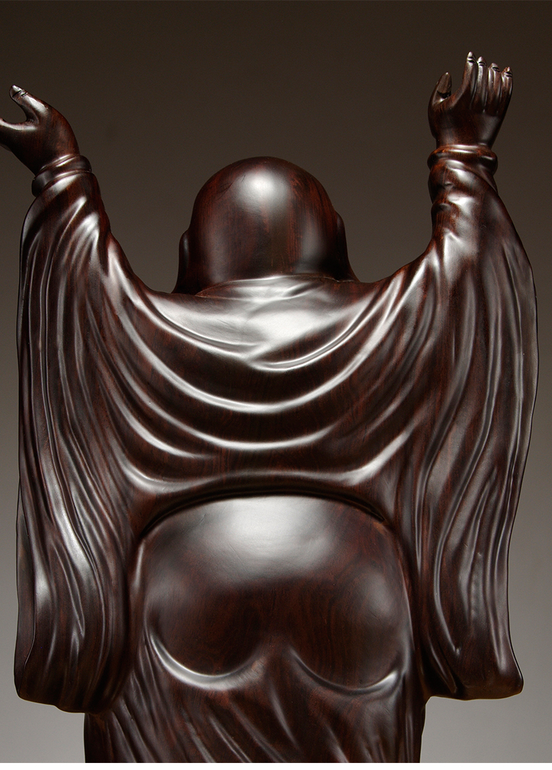 桑泰龙樾黑檀木雕弥勒佛像摆件实木质雕刻大肚笑佛家居客厅装饰工艺品