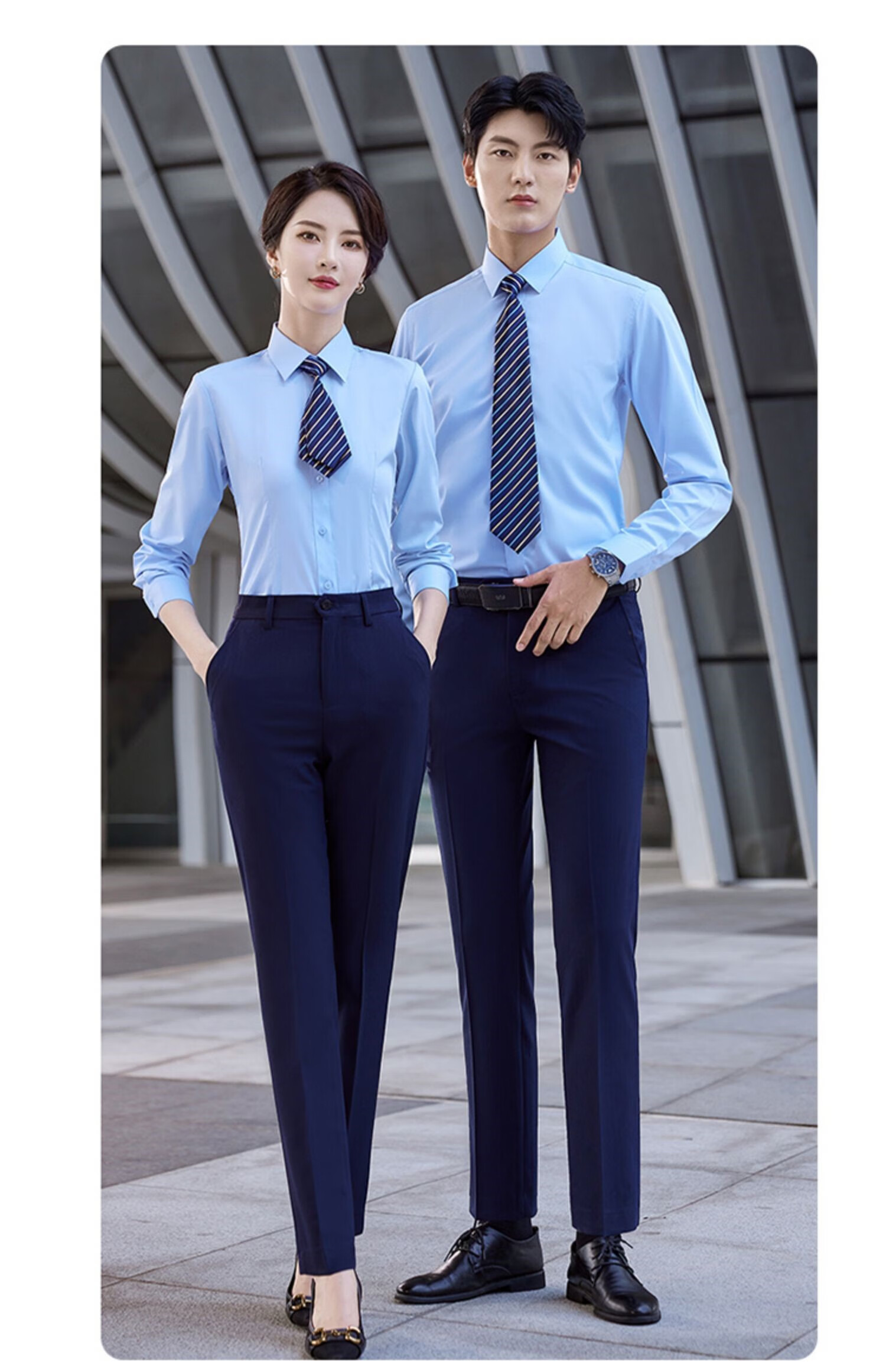 比亚迪长袖员工工衣4s店销售上班正装工作服衬衫男女同款浅蓝色衬衣绣