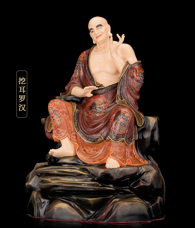 七宝莲 纯铜彩绘十八罗汉佛像寺院供奉十八罗汉铜像一套降龙伏虎摆件