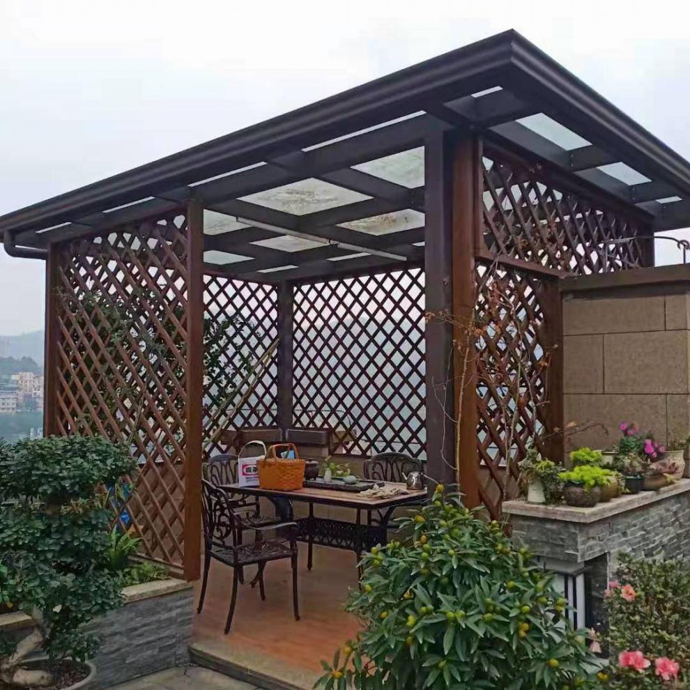 仿古铝合金凉亭花园凉亭四角休闲亭子别墅庭院凉亭走廊中式凉亭 大红