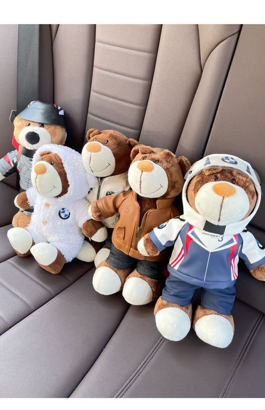 宝马小熊公仔摩托车机车拉力赛车熊毛绒玩具玩偶车载摆件4s店礼物