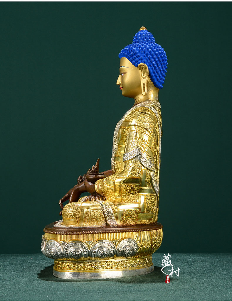 藏村药师佛铜像摆件藏传佛教铜鎏金鎏银密宗居家佛堂办公室供奉神像15