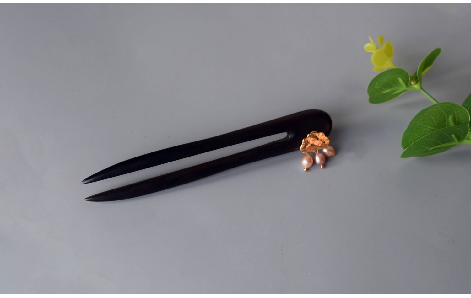 黑檀木云朵珍珠发簪钗女双面u型簪子古风短盘发现代简约日常古典 银色