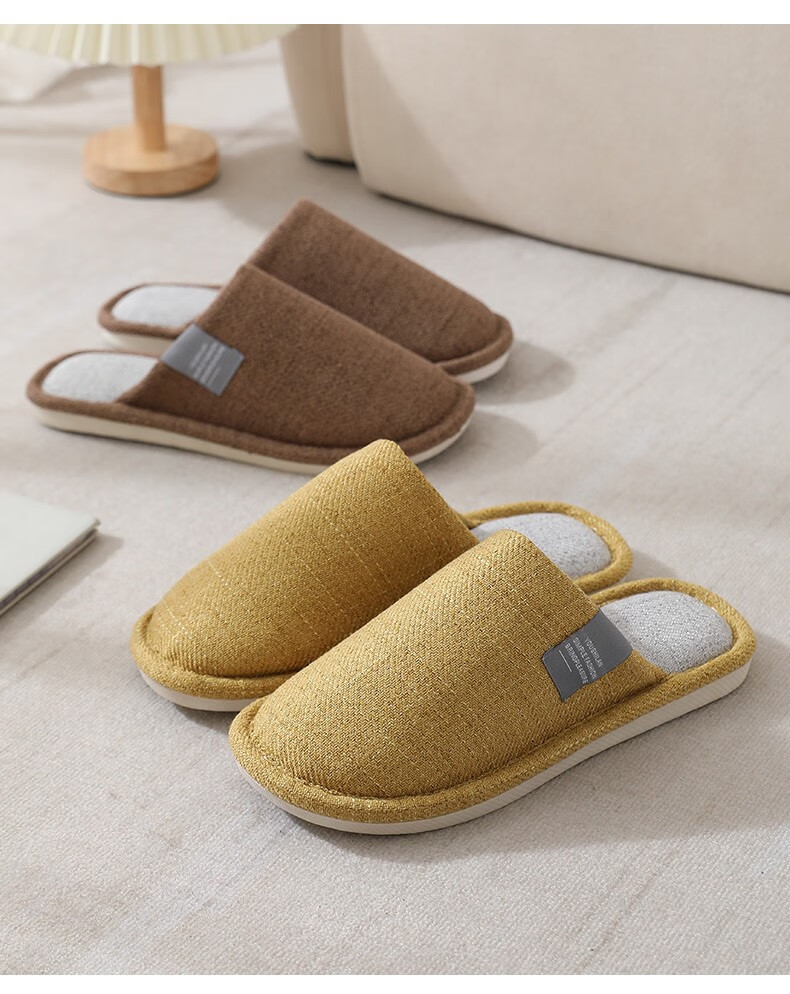 包脚拖鞋办公室薄棉布拖鞋女春秋包脚地板防滑冬天情侣家居家用寝室内