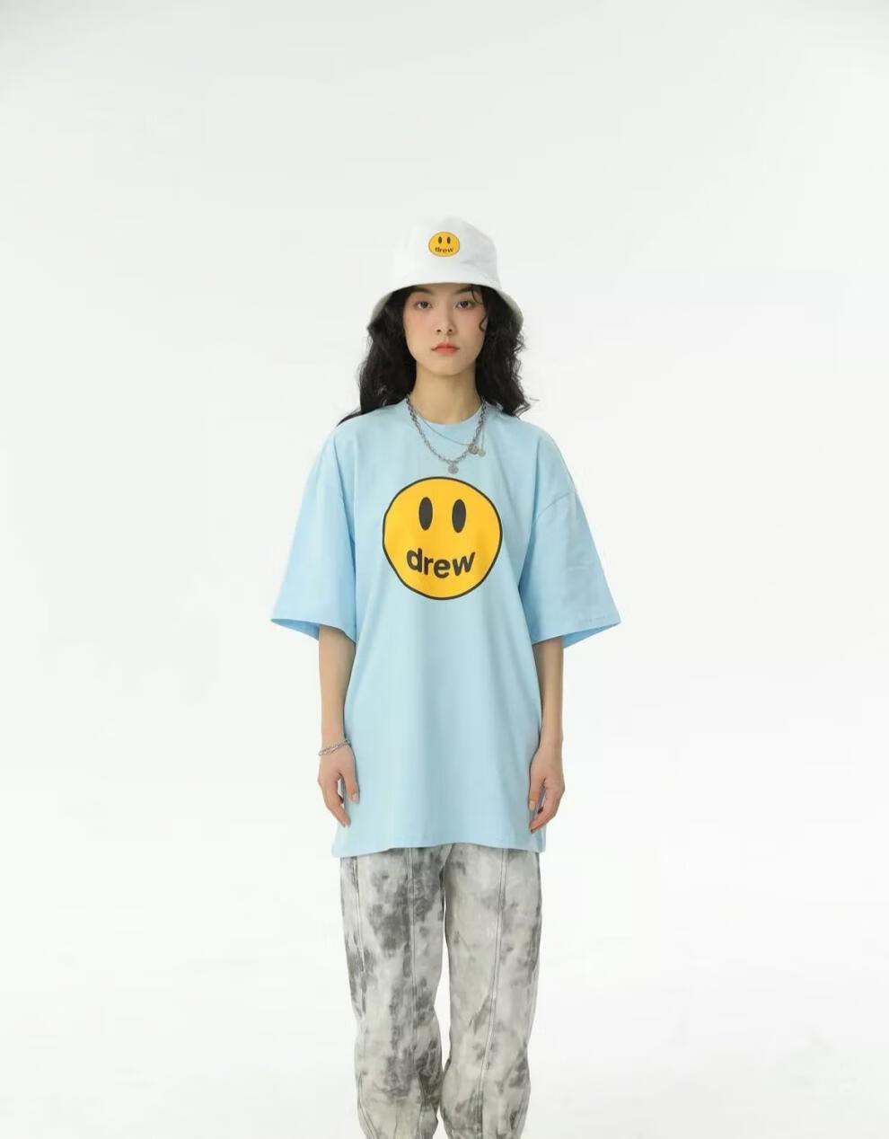 馨征drew house笑脸短袖欧美高街美式宽松女春夏季纯棉情侣半袖t恤男