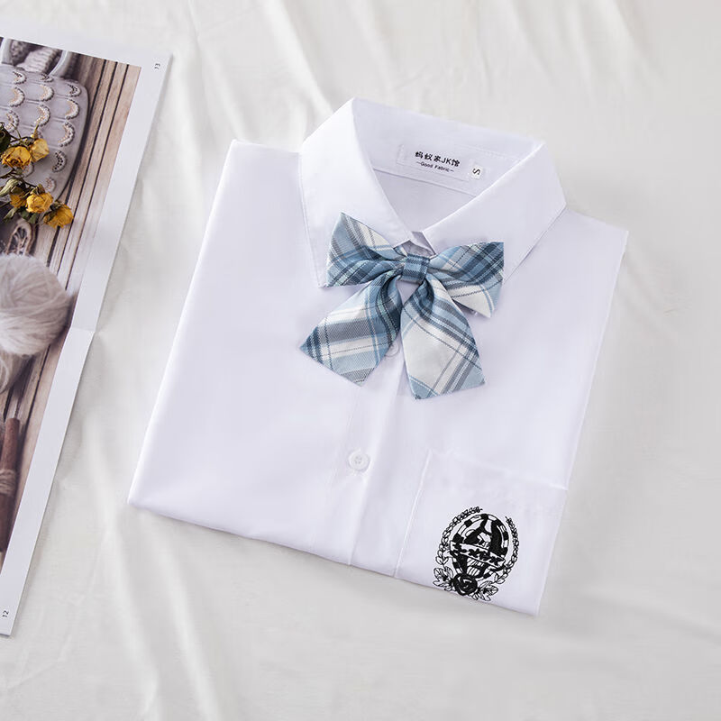 候七爷jk制服领带刺绣衬衫女长袖2021新款学生班服白色衬衣打底上衣